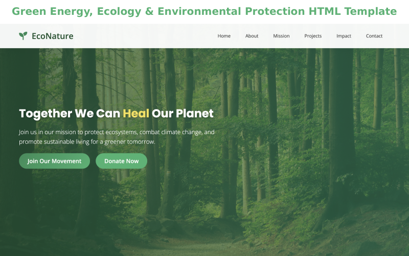Modello HTML per energia verde, ecologia e protezione ambientale