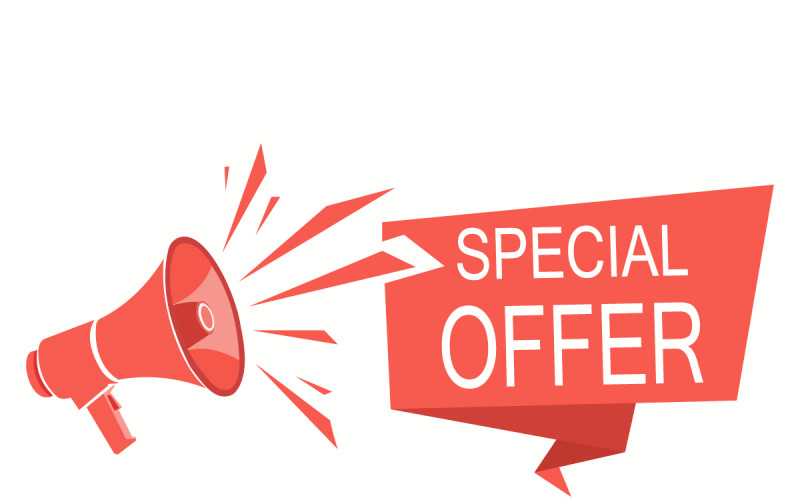 Speciale aanbieding: megafoonbanner ter promotie van kortingen, uitverkoop en marketing.