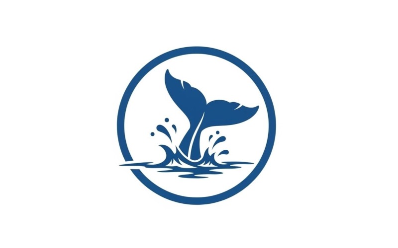 Logo minimaliste représentant une queue de baleine bleue dans un cercle, isolé sur fond blanc.