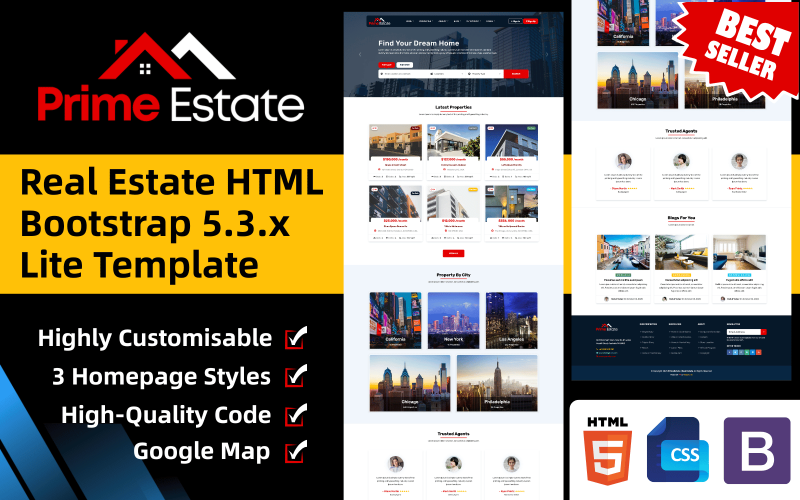 PrimeEstate - HTML Bootstrap 5.3.x Lite-sjabloon voor onroerend goed