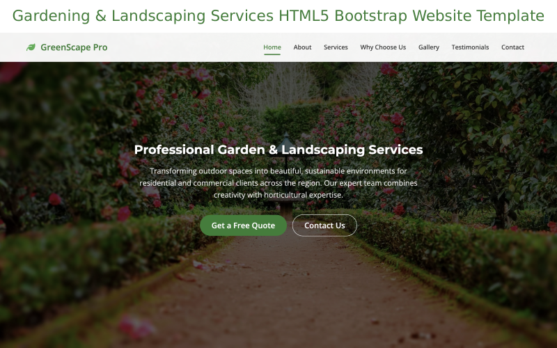 Профессиональный уход за садом, ландшафтные услуги, HTML, CSS, тема Bootstrap 5.