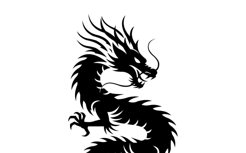 Illustrazione raffigurante una silhouette di drago nero, una feroce creatura mitica, simbolo di potere e mistero.