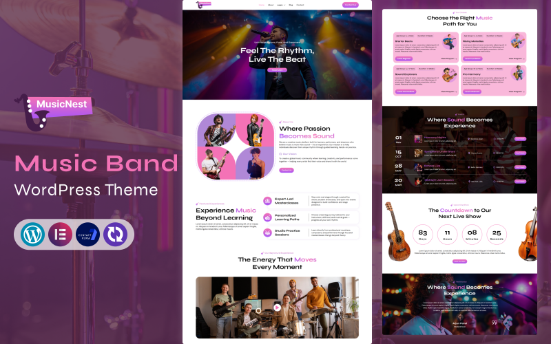 MusicNest – Thème WordPress pour écoles de musique, groupes et événements en direct