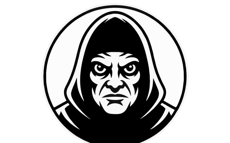 Чорно-білий круглий дизайн логотипу із загрозливим капюшоном