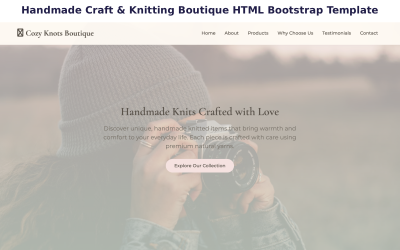 Bootstrap-HTML-Vorlage für eine Boutique für handgefertigte Kunsthandwerks- und Strickwaren