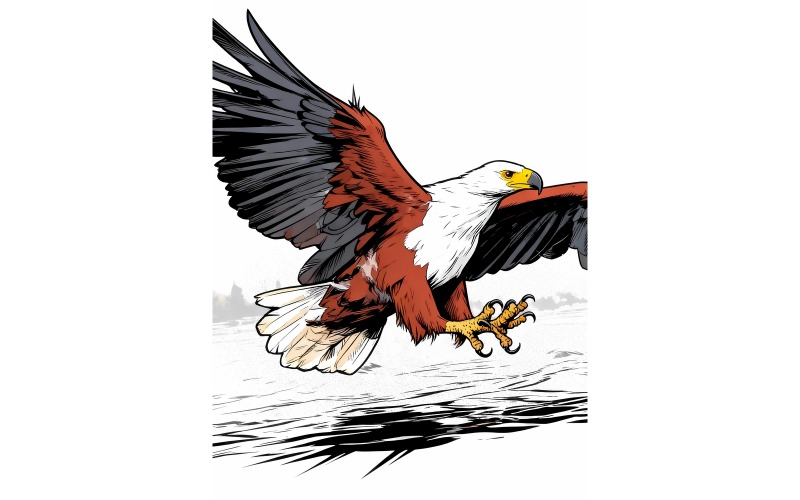 Primo piano di un'aquila che vola su uno sfondo sfocato (immagine di illustrazione AI + disegno vettoriale)