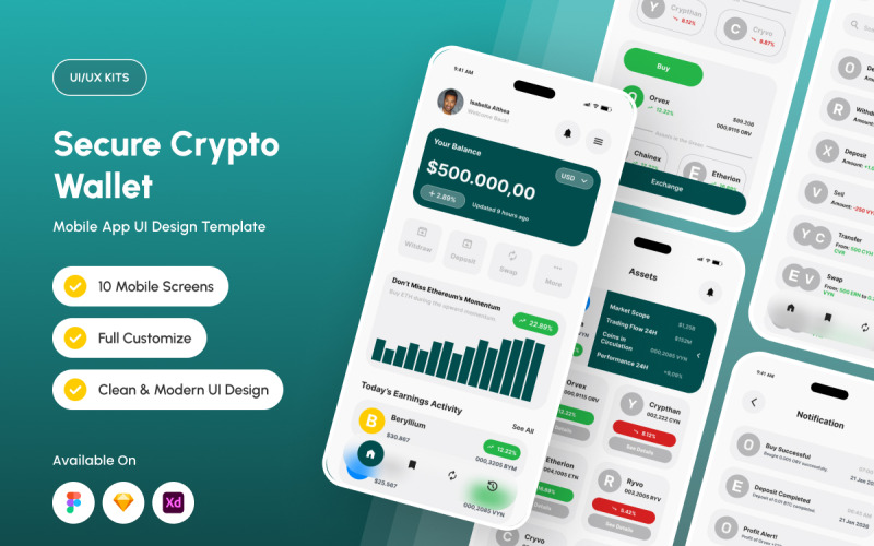 Cryvo – Ruhiges und präzises Krypto-Wallet-UI-Kit