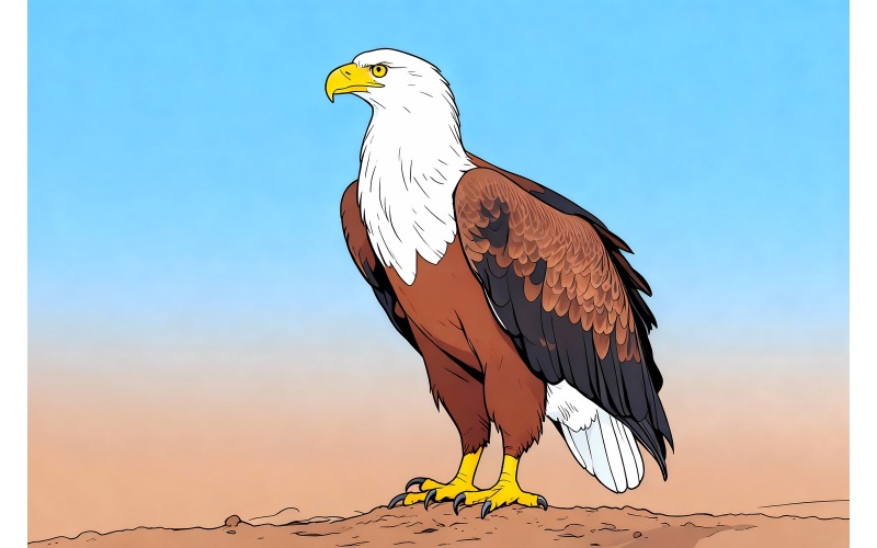 Aquila in piedi sull'albero (immagine illustrativa AI + linea grafica vettoriale)