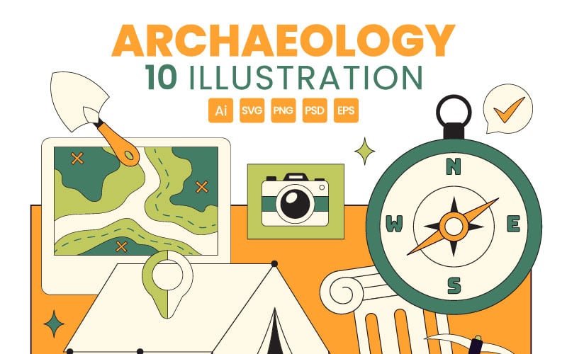 10 arkeologiska vektorillustrationer
