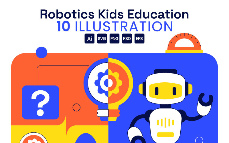 10 illustrationer för robotik och utbildning för barn