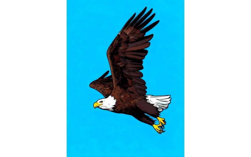 Aquila in volo con vista dal basso contro un cielo azzurro limpido 1 (immagine illustrativa AI + grafica vettoriale)