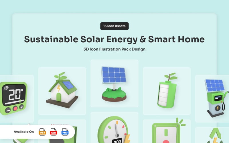 Inteligentny dom z energią słoneczną – ikony 3D