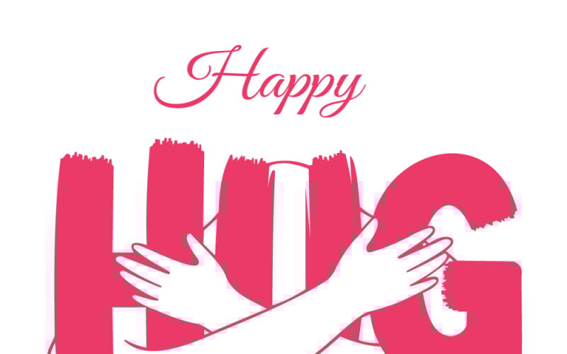 Mutlu Sarılma Günü: Kutlama İçin Büyük Pembe Harfleri Çevreleyen Kucaklaşan Eller