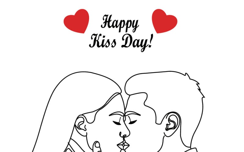 Sevgililer Günü İçin Kalplerle Süslenmiş Romantik Öpüşen Çift Portresi, Mutlu Öpüşme Günü