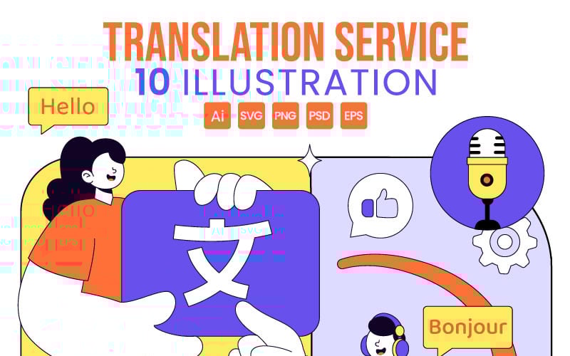 10 Ilustracja usługi tłumaczeń wielojęzycznych