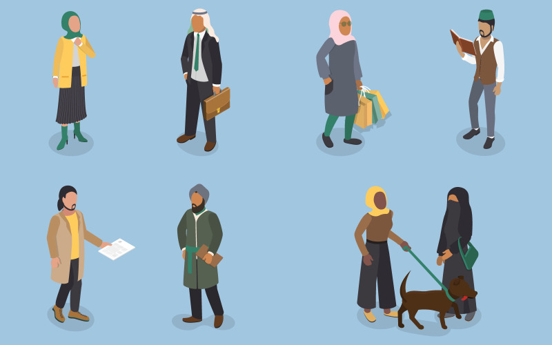 Muslimska människor, olika klassiska och moderna kläder