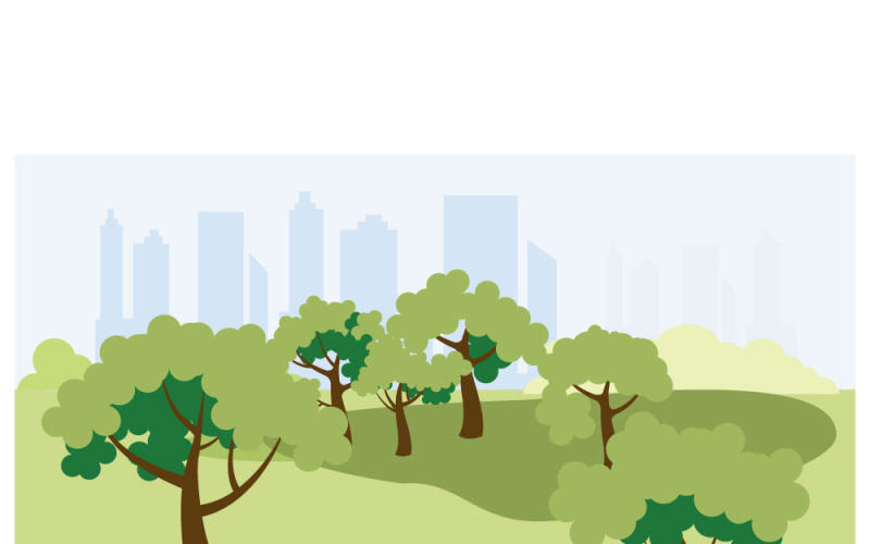 Summer Urban Park Landscape with City Skyline Vector