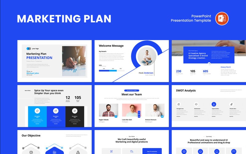 Bewerkbare PowerPoint-presentatiesjabloon voor een marketingplan