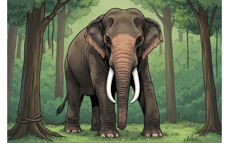 Elefant i stående skog (AI-illustrationsbild + vektorgrafik)