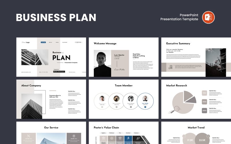 Modello di presentazione PowerPoint per il piano aziendale esecutivo