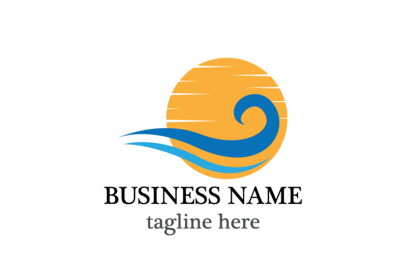 Modèle de logo vagues et soleil