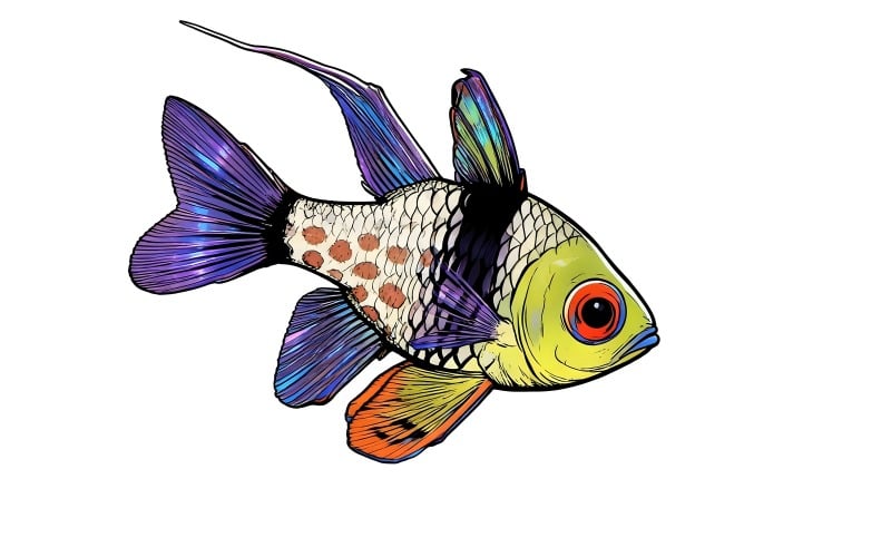 Close-up van een vis die in de zee zwemt 3 (Ai-illustratie + vectorlijnkunst)