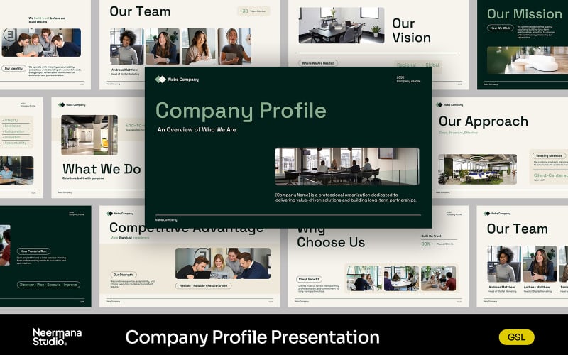 GRINI | Prosty profil firmy w Google Slide