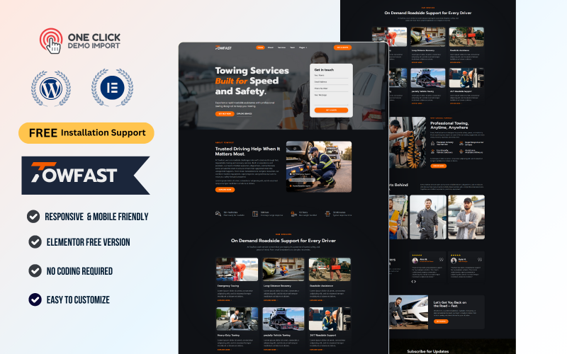 Towfast – Çekme ve Yol Yardımı WordPress Elementor Şablon Kiti