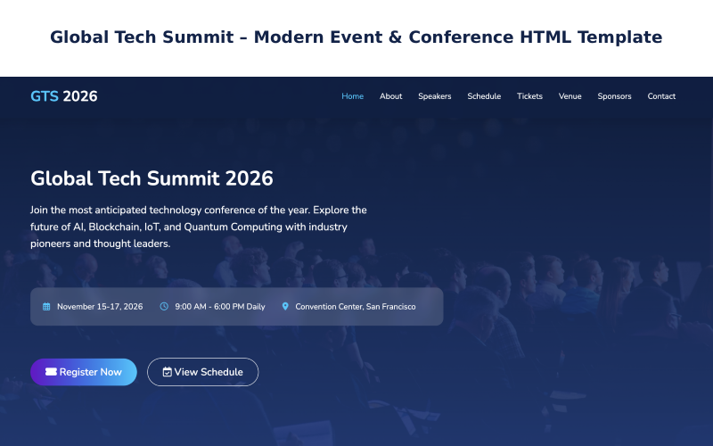 Global Tech Summit – Modern HTML-mall för evenemang och konferenser