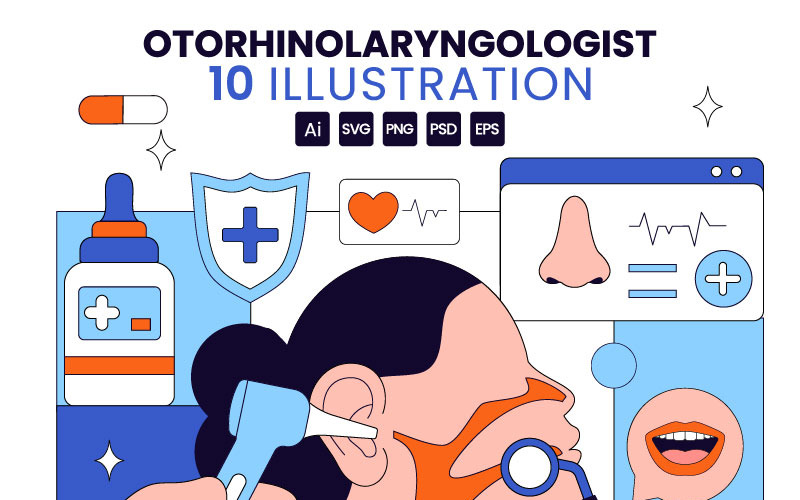 10 otorhinolaryngolog vektorillustration