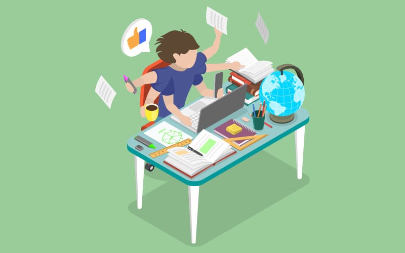 Multitasking kid, student gör multitasking för att få akademisk framgång
