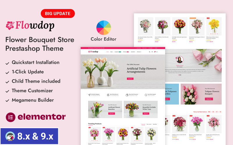 Flowdop — Цветочный бутик и магазин флористики. Адаптивная тема PrestaShop.