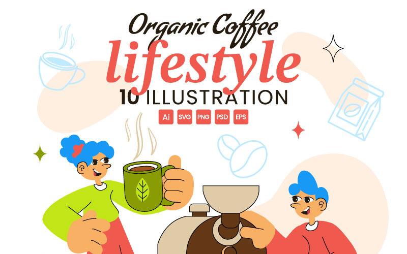 10 illustrationer av ekologiskt kaffelivsstil
