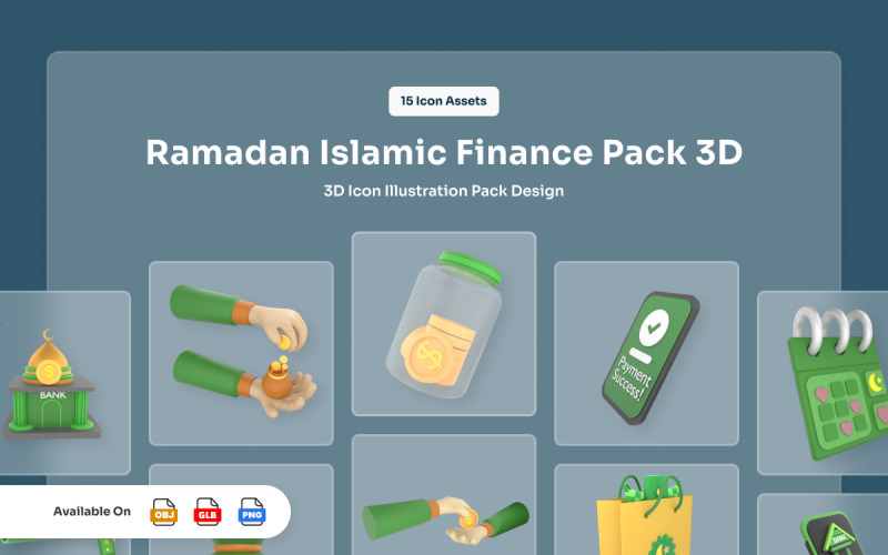 Ícones 3D de Finanças Islâmicas para o Ramadã