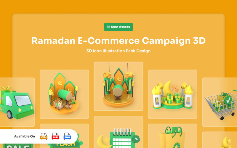 Ikony kampanii e-commerce 3D na Ramadan