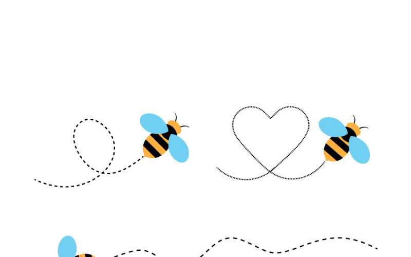 Bienenflugspur mit gestrichelten Pfadlinien Vektorset