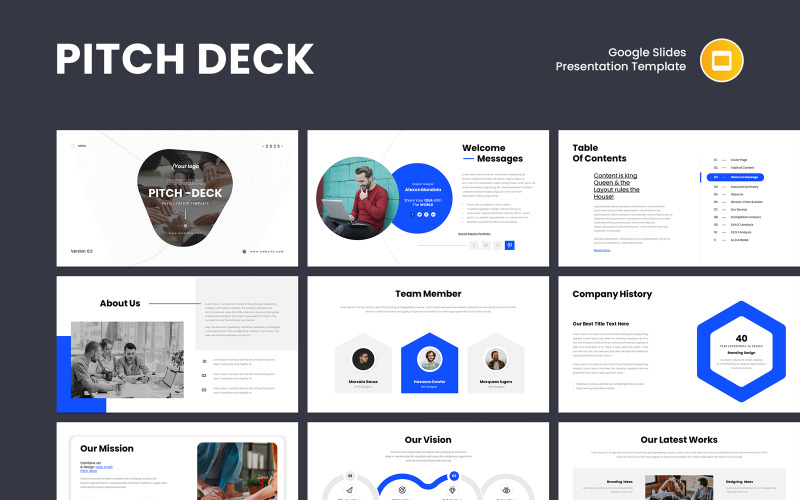 Šablona prezentace Google Slides pro firemní prezentaci Pitch Deck
