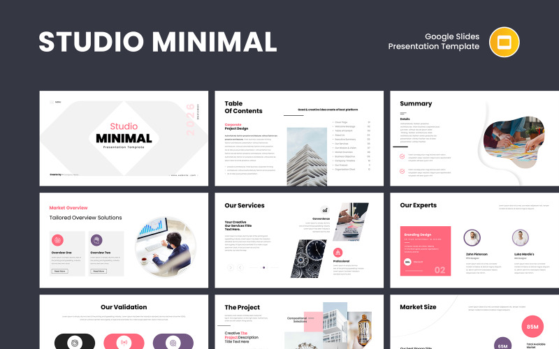 Stüdyo Minimalist Google Slaytlar Sunum Şablonu
