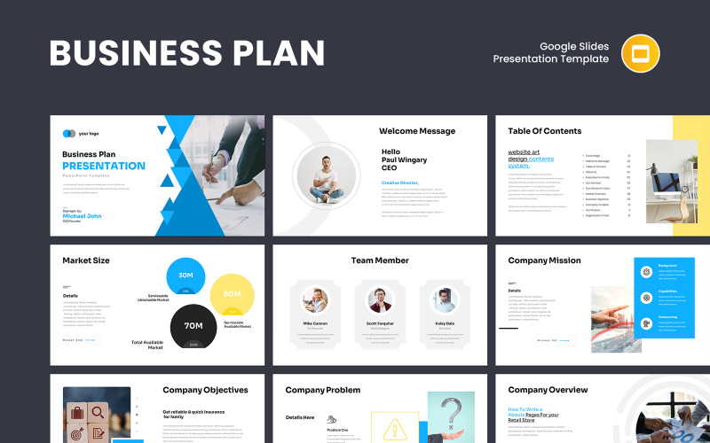 Modèle de présentation Google Slides pour un plan d'affaires de démarrage