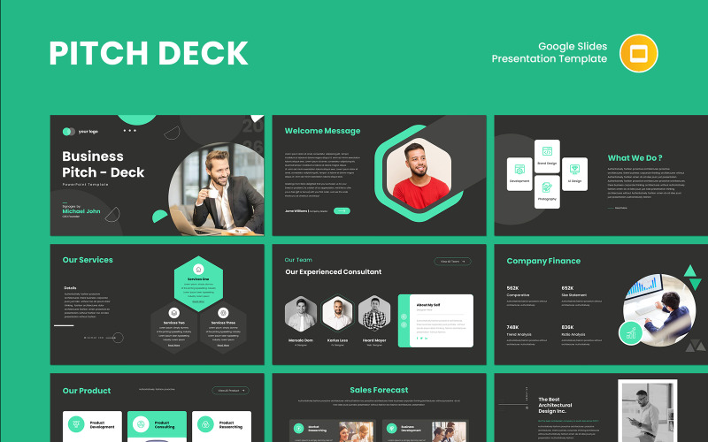 Szablon prezentacji Google Slides Pitch Deck gotowy na przyszłość
