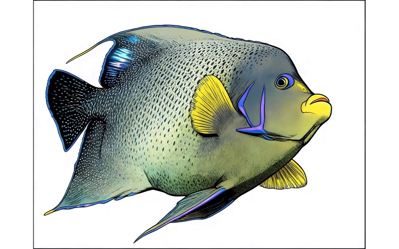 Pez gigante de arrecife de coral verde y amarillo (imagen de ilustración AI + arte lineal vectorial)