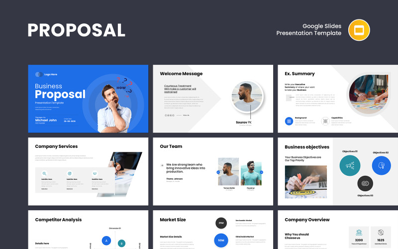 Modelo de apresentação de proposta comercial clara para o Google Slides
