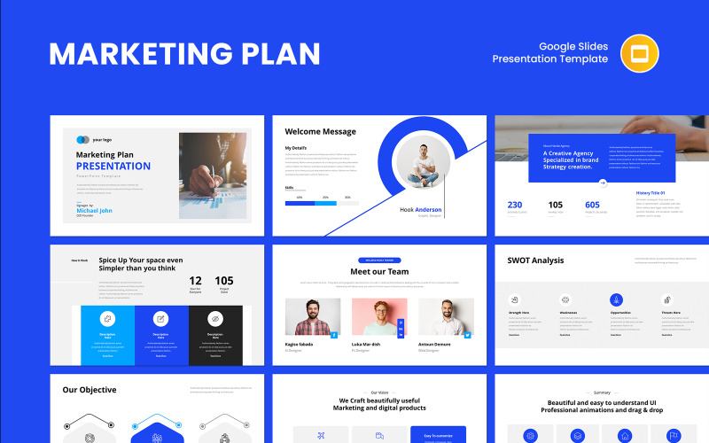 Plantilla de presentación de Google Slides para un plan de marketing profesional