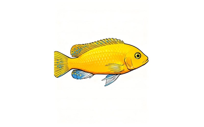 Cíclidos amarillos de acuario: fotografía selectiva (imagen AI + arte lineal vectorial)