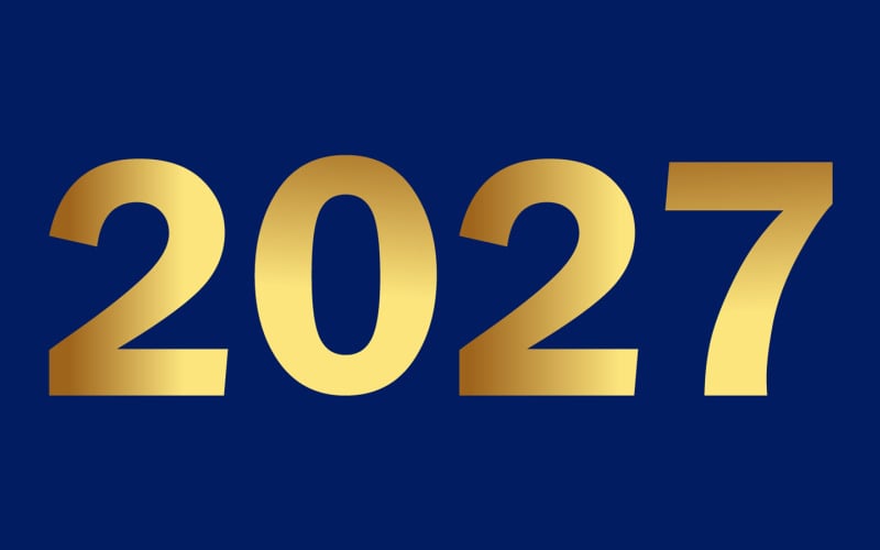 Numeri dorati del 2027 su sfondo blu per la celebrazione del nuovo anno e il design del concetto futuro
