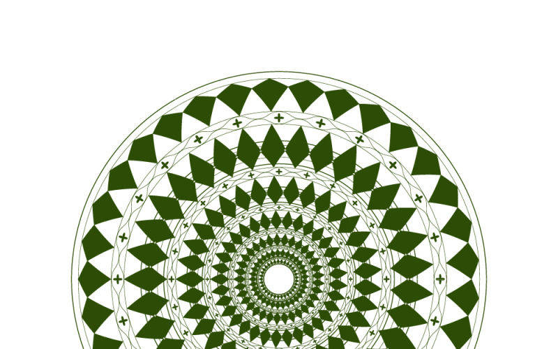 Zielony, okrągły ornament z mandalą, geometrycznymi kształtami diamentów i kwiatowymi detalami