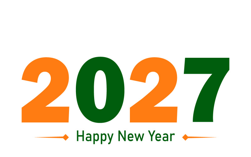 Šťastný nový rok 2027, tučný typografický design v oranžové a zelené barvě