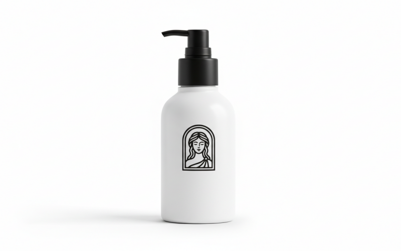 Logo voor luxe schoonheidssalon – Elegant vrouwenportret in een boogvormig frame voor huidverzorgings- en cosmeticabranding