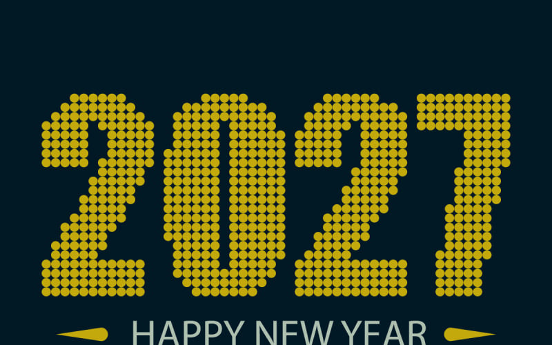 Affiche de célébration du Nouvel An 2027 avec chiffres dorés à pois, idéale pour les fêtes et les jours fériés.