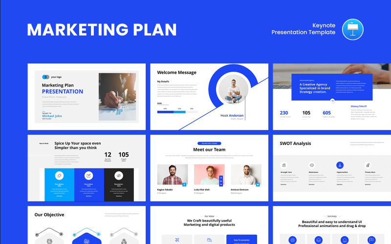 Vorlage für eine Keynote-Präsentation zum Marketingplan.